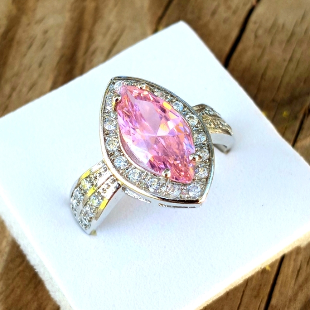 Pink Topaz marquise Silver Ring